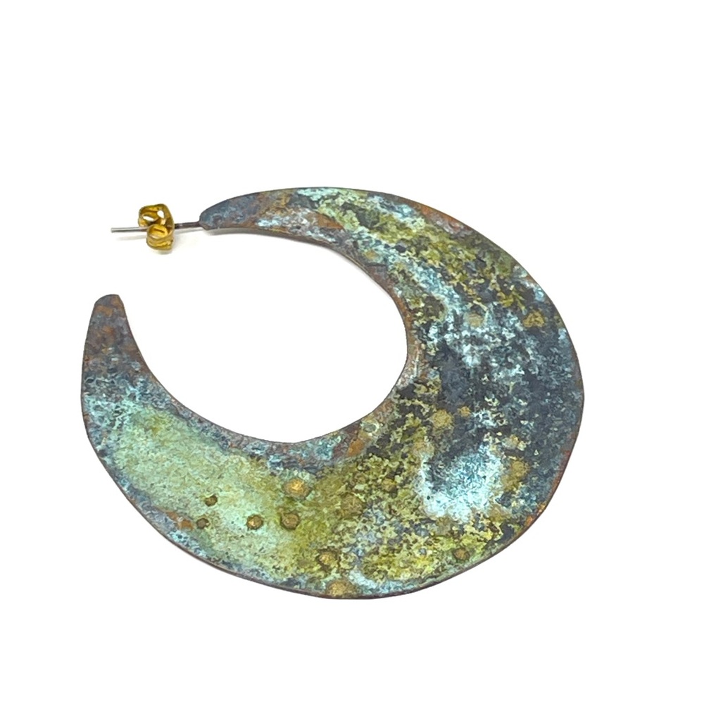 New Anthropologie Sibilia Blue Patina Crescent Moon Earrings - Picture 3 of 5